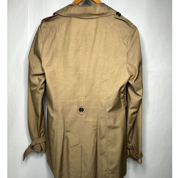 Express Womens Beige Trench Coat Jacket Functional Buttons Double Breasted - Picture 2 of 9
